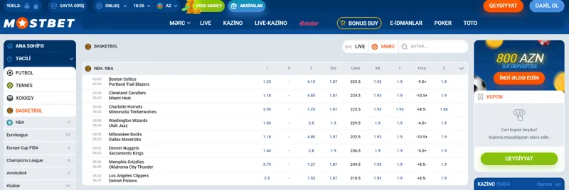 Mostbet Azərbaycanda basketbol mərc xətti